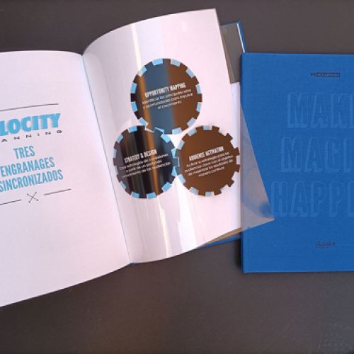 Impresión de folleto publicitario azul